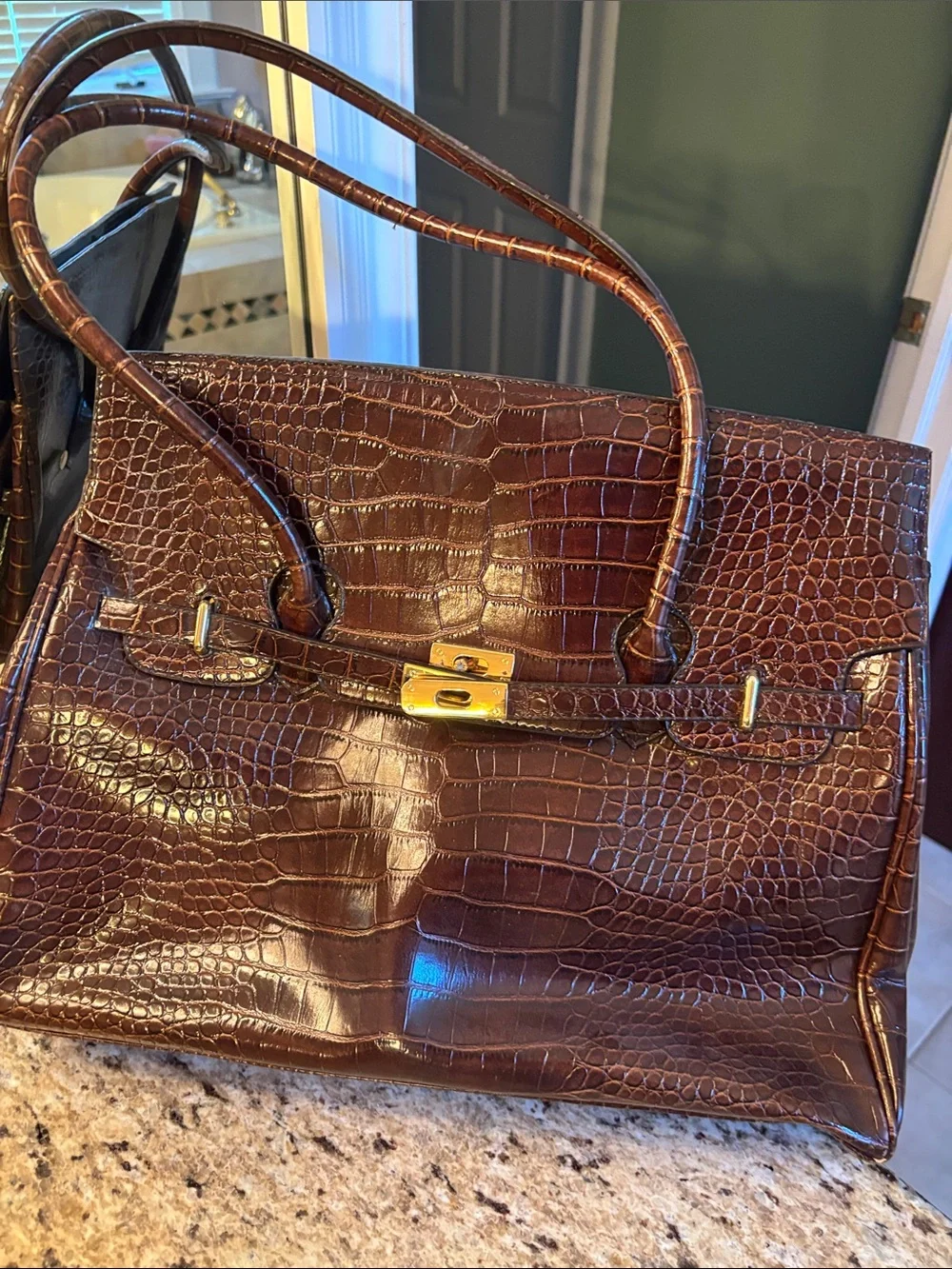 Classic Croc-Embossed Tote Bag in Dark Brown